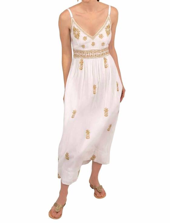 GRETCHEN SCOTT Dresses & Skirts - NEW GRETCHEN SCOTT fiesta time embroidered maxi dress in white and gold
